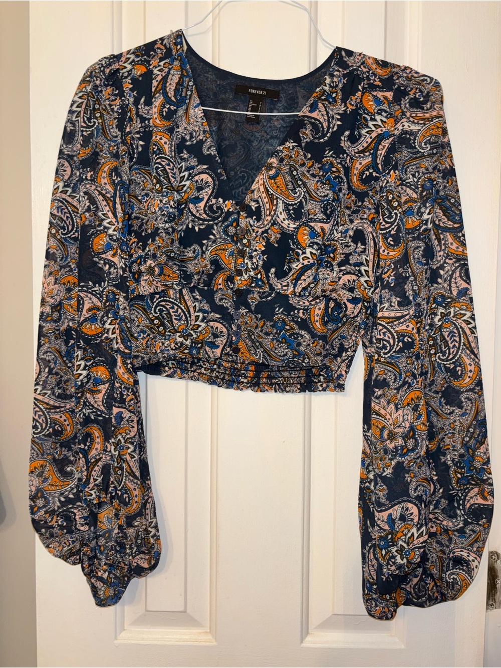 Forever 21 Navy Paisley Wrap-Style Crop Top